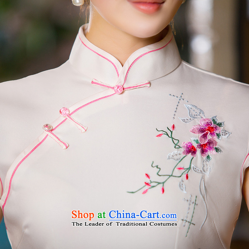 The cross-sa flower v. China wind silk embroidery cheongsam daily retro short, improved qipao summer 173  M, the QD white cross-sa , , , shopping on the Internet
