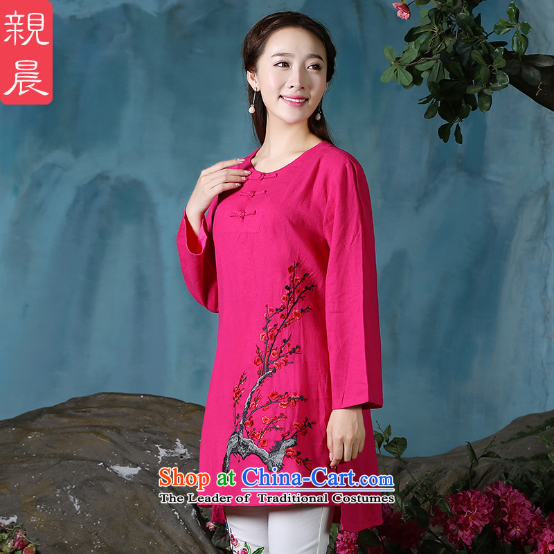 At 2015 new pro-cotton linen clothes daily improved stylish qipao autumn, long-sleeved retro improvement of Tang Dynasty, red , L, pro-am , , , shopping on the Internet