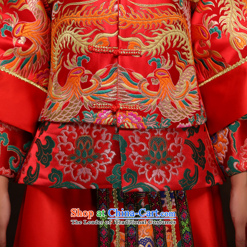 Time Syrian Chinese style wedding-soo wedding gown Wo Service Bridal pregnant women married long-sleeved red qipao gown longfeng use toasting champagne costume RED M Time Syrian shopping on the Internet has been pressed.