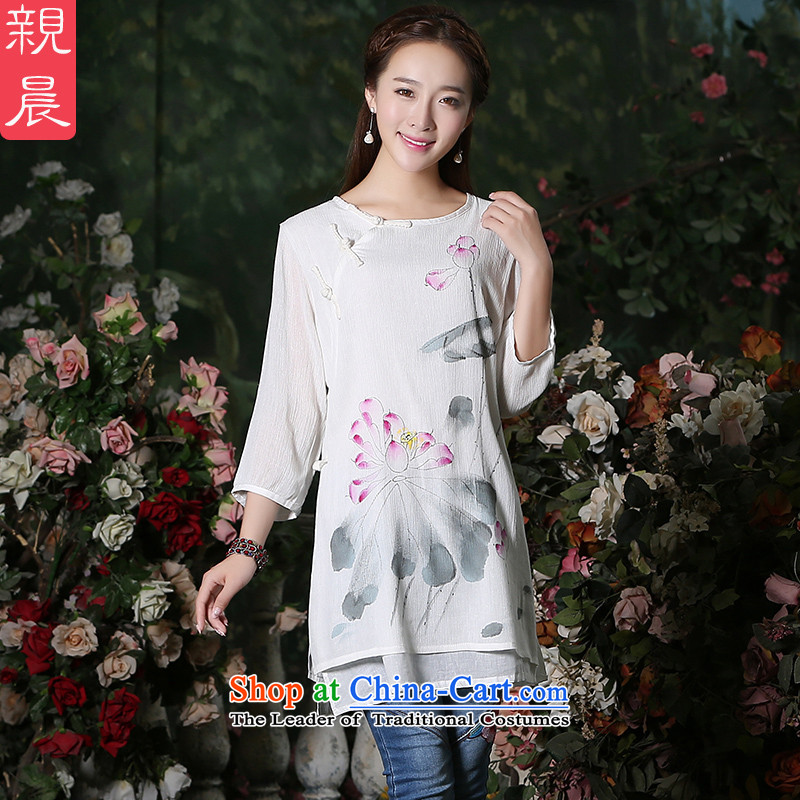 The pro-am improved day-to-day 2015 New Chinese Tang dynasty in the autumn long cotton linen Couture fashion cheongsam shirt white sleeves Code 7