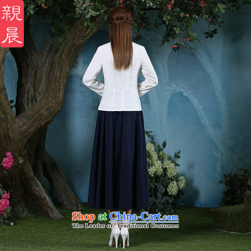The pro-am cotton linen clothes 2015 new qipao Ms. Fall/Winter Collections daily Tang dynasty improved stylish long-sleeved shirt dresses + Hong Kong navy blue long skirt XL, pro-am , , , shopping on the Internet