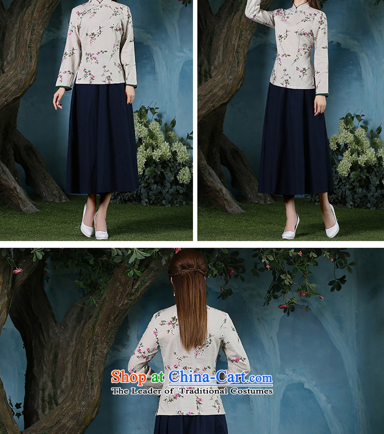 The pro-am qipao shirt new improved stylish 2015 Fall/Winter Collections, day-to-day long-sleeved cotton linen antique dresses shirt + Hong Kong navy blue long skirt L picture, prices, brand platters! The elections are supplied in the national character of distribution, so action, buy now enjoy more preferential! As soon as possible.