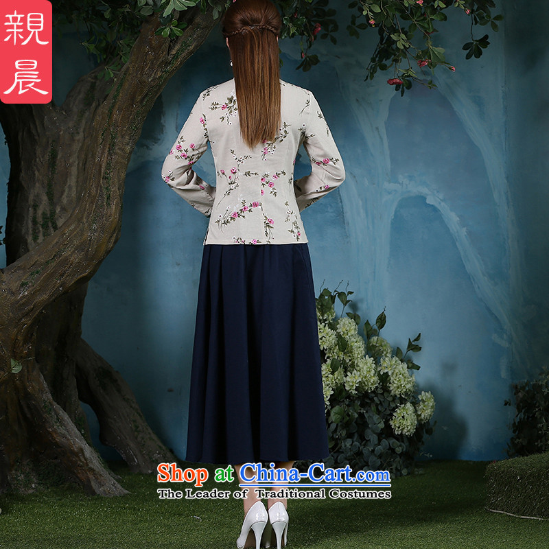 The pro-am qipao shirt new improved stylish 2015 Fall/Winter Collections, day-to-day long-sleeved cotton linen antique dresses shirt + Hong Kong navy blue dress , L, pro-am , , , shopping on the Internet