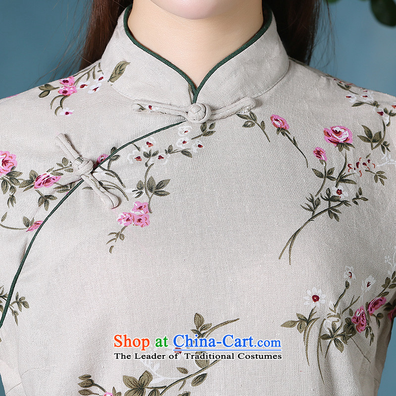 The pro-am qipao shirt new improved stylish 2015 Fall/Winter Collections, day-to-day long-sleeved cotton linen antique dresses shirt + Hong Kong navy blue dress , L, pro-am , , , shopping on the Internet