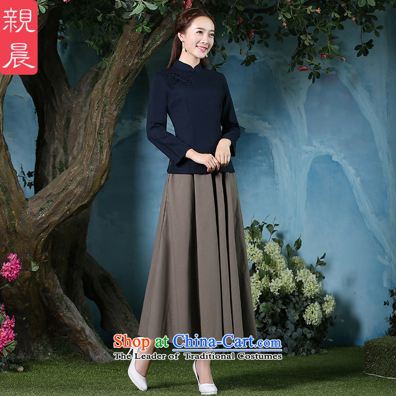 At 2015 new pro-summer daily improved stylish short-sleeved cotton linen dresses Chinese qipao shirt shirts female retro +MQ31 card its long skirt?XL