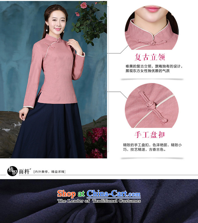 The new 2015 pro-morning cotton linen clothes female autumn and winter qipao of daily improved stylish Tang Dynasty Chinese Han-long-sleeved shirt + Hong Kong navy blue long skirt 2XL Photo, prices, brand platters! The elections are supplied in the national character of distribution, so action, buy now enjoy more preferential! As soon as possible.