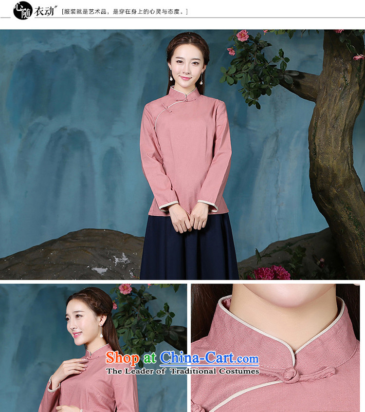 The new 2015 pro-morning cotton linen clothes female autumn and winter qipao of daily improved stylish Tang Dynasty Chinese Han-long-sleeved shirt + Hong Kong navy blue long skirt 2XL Photo, prices, brand platters! The elections are supplied in the national character of distribution, so action, buy now enjoy more preferential! As soon as possible.