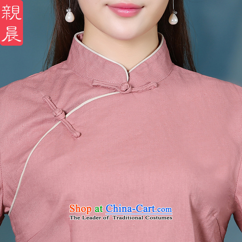 The new 2015 pro-morning cotton linen clothes female autumn and winter qipao of daily improved stylish Tang Dynasty Chinese Han-long-sleeved shirt + Hong Kong navy blue long skirt 2XL, pro-am , , , shopping on the Internet