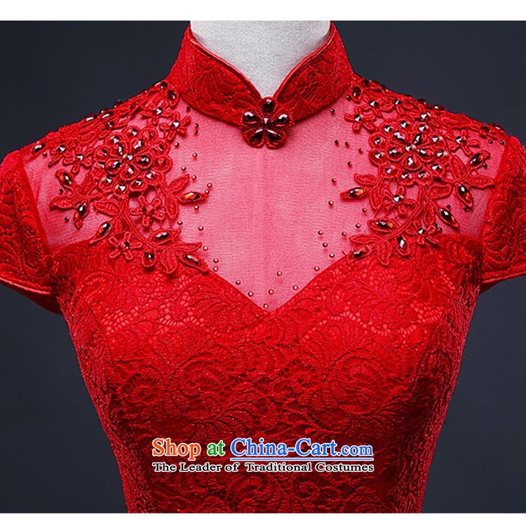 Hillo XILUOSHA) Lisa (bride lace marriage cheongsam long red crowsfoot bows stylish service 