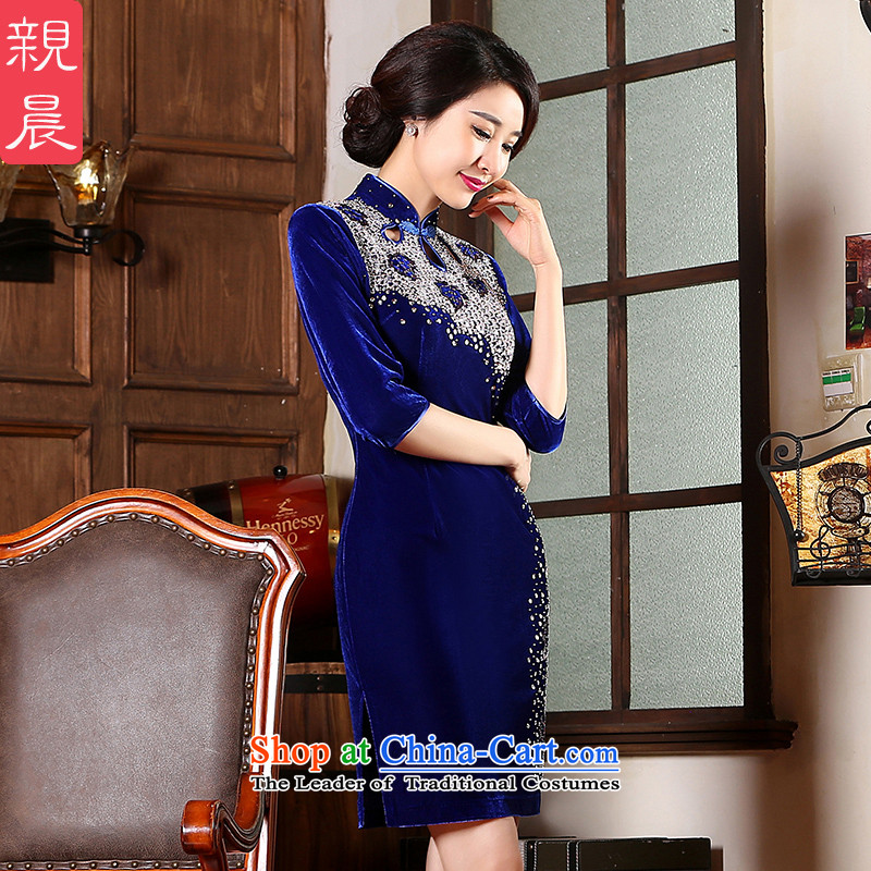 Kim scouring pads cheongsam dress 2015 new wedding dress wedding MOM pack autumn replacing the skirt of nostalgia for the improvement of older 7 cuff blue 3XL, pro-am , , , shopping on the Internet