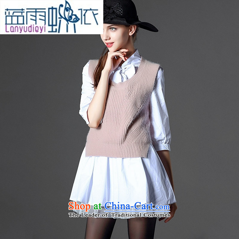 Ya-ting Shop Boxed new autumn 2015 two kits dresses elegance bow tie shirt skirt rabbit hair knitted shirt White?M Vest
