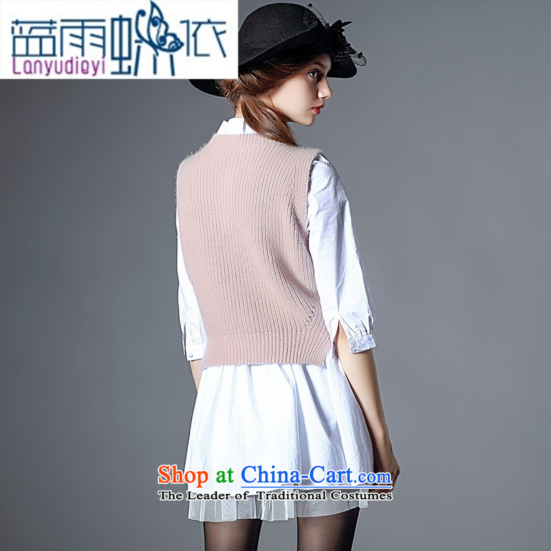Ya-ting Shop Boxed new autumn 2015 two kits dresses elegance bow tie shirt skirt rabbit hair knitted shirt , white waistcoat blue rain butterfly according to , , , shopping on the Internet