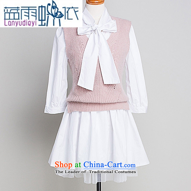 Ya-ting Shop Boxed new autumn 2015 two kits dresses elegance bow tie shirt skirt rabbit hair knitted shirt , white waistcoat blue rain butterfly according to , , , shopping on the Internet