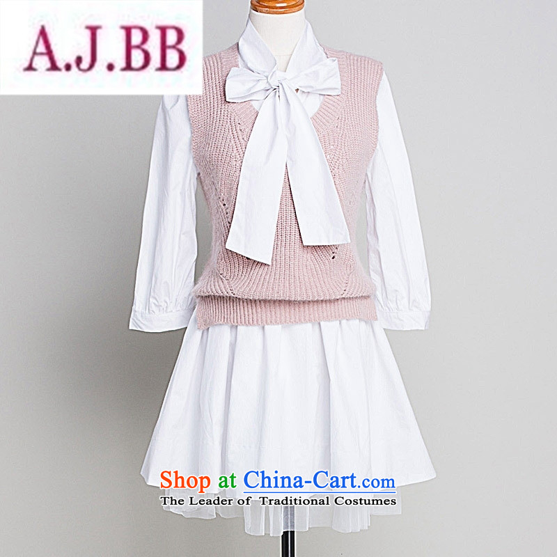 Ya-ting stylish shops 2015 Autumn replacing the new two-piece dresses elegance bow tie shirt skirt rabbit hair knitted shirt white L,A.J.BB,,, vest shopping on the Internet