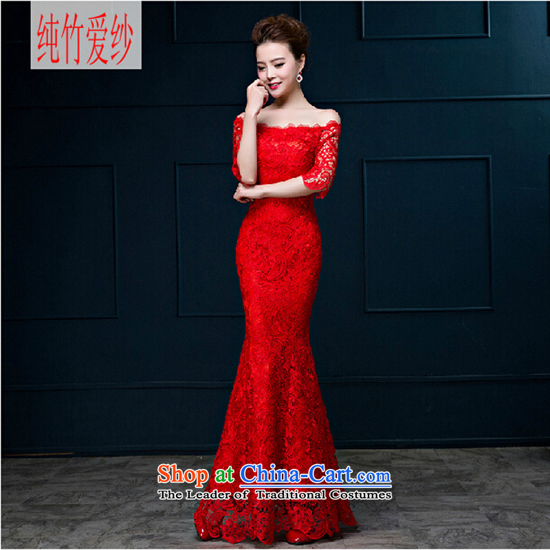 Pure Love bamboo yarn 2015 new red bride wedding dress long evening dresses evening drink service red shoulders Sau San dress red tailored please contact Customer Service
