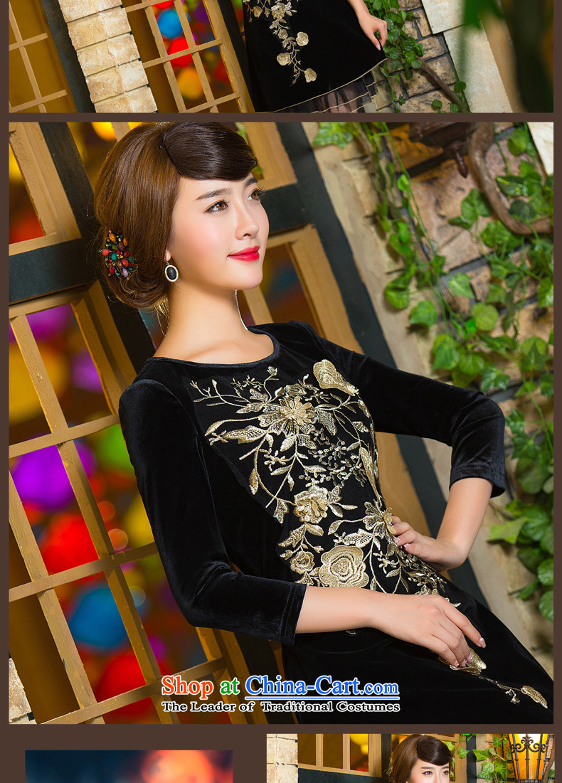 Eason Chan point cheongsam dress 2015 new fall inside the seven long-sleeved stylish Chinese embroidery mother with improved velvet black XXXL picture, prices, brand platters! The elections are supplied in the national character of distribution, so action, buy now enjoy more preferential! As soon as possible.