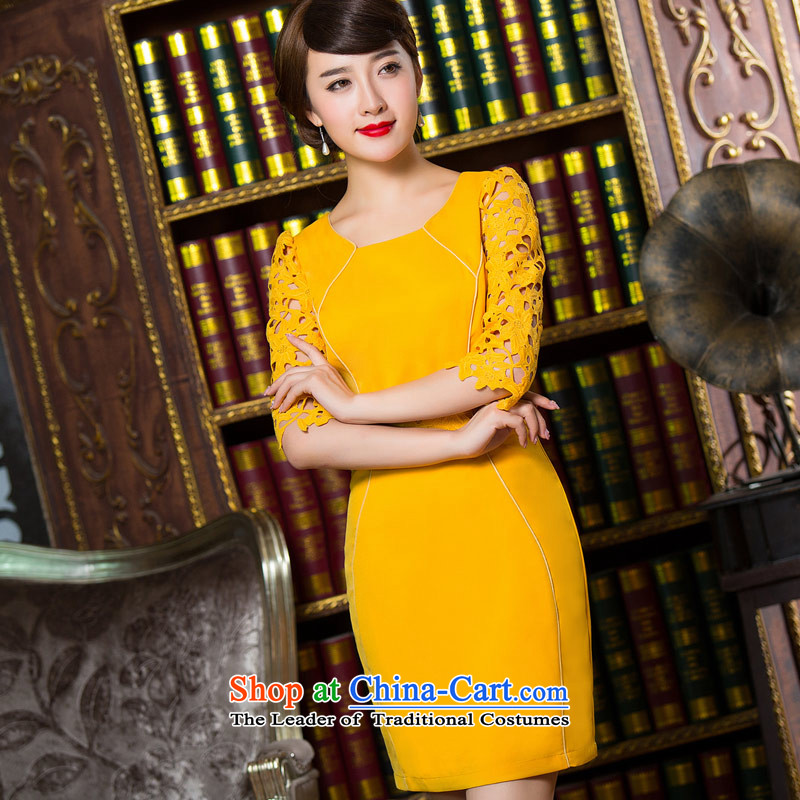 Eason Chan Chiu, skirts qipao point 2015 new products and sexy biological aerial cuff short of improved energy modern Chinese Dress yellow L, Sau San Yick-point , , , shopping on the Internet