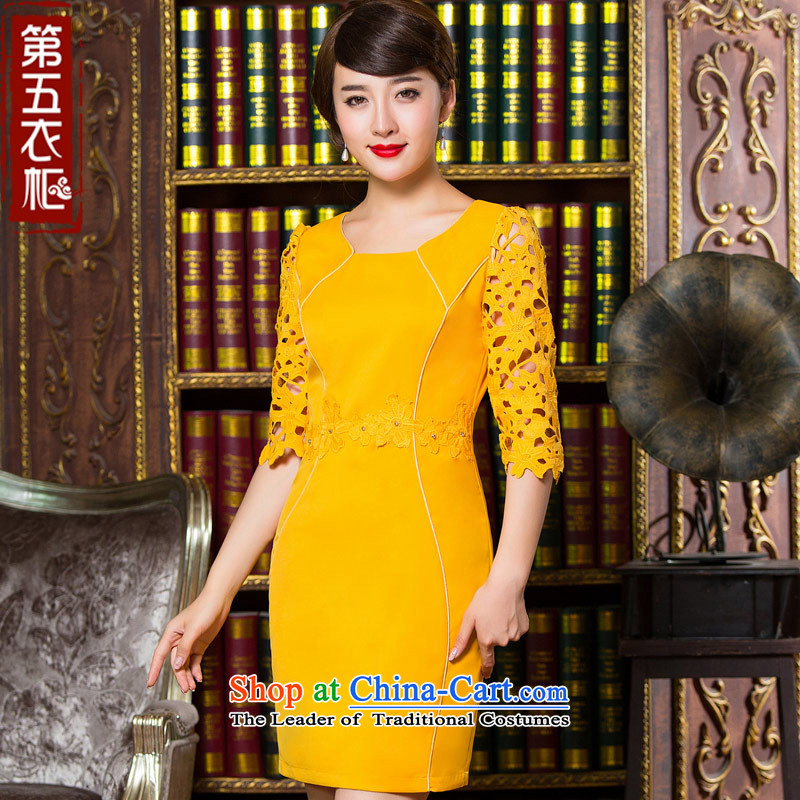 Eason Chan Chiu, skirts qipao point 2015 new products and sexy biological aerial cuff short of improved energy modern Chinese Dress yellow L, Sau San Yick-point , , , shopping on the Internet
