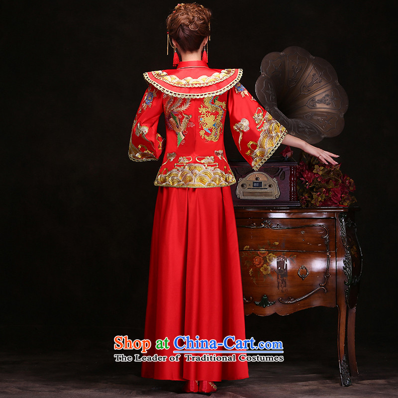 Time Syrian Chinese wedding gown retro dragon use marriages Soo Wo Service qipao autumn and winter new kimono gown Soo costume bows Bong-Koon-hsia wedding gown of previous Popes are placed red XL, Syria has been pressed time shopping on the Internet