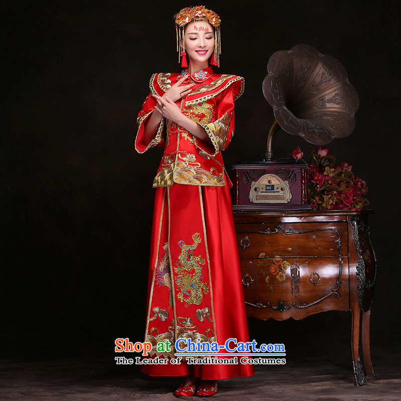 Time Syrian Chinese wedding gown retro dragon use marriages Soo Wo Service qipao autumn and winter new kimono gown Soo costume bows Bong-Koon-hsia wedding gown of previous Popes are placed red XL, Syria has been pressed time shopping on the Internet