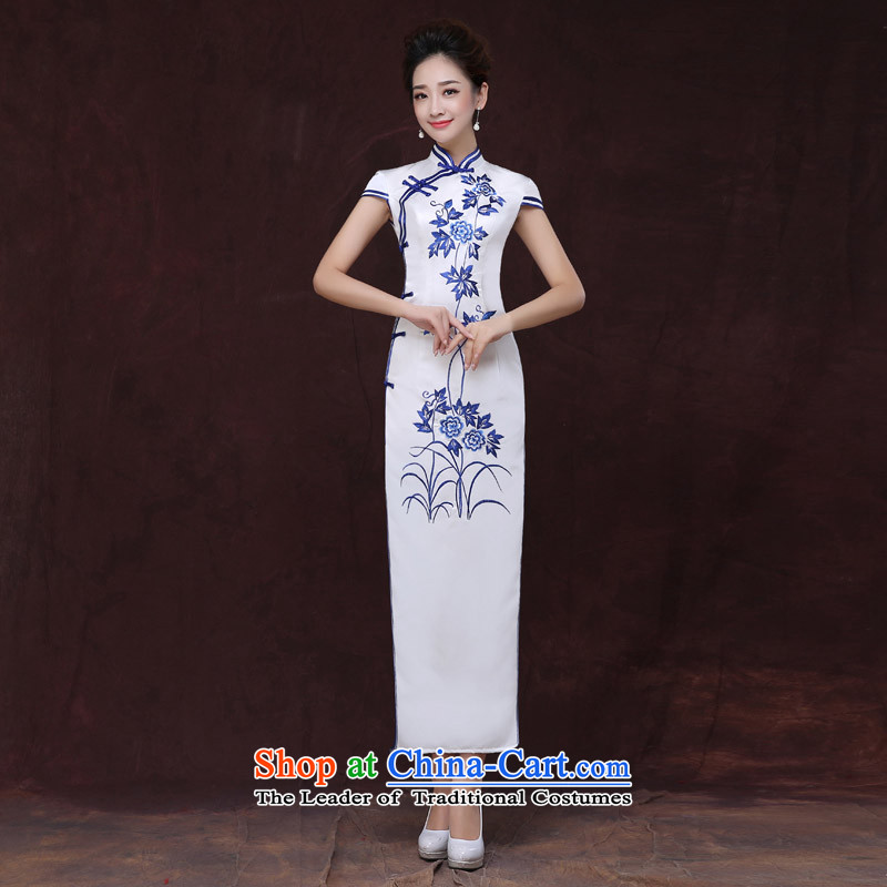 The knot True Love 2015 Summer new long Olympic qipao gown activities embroidery hotel courtesy service performances service etiquette whiteS