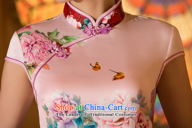 Mano-hwan's summer New Silk Cheongsam Stylish retro improved daily short cheongsam dress temperament and sexy Sau San pink color graphics thin M pictures, prices, brand platters! The elections are supplied in the national character of distribution, so action, buy now enjoy more preferential! As soon as possible.