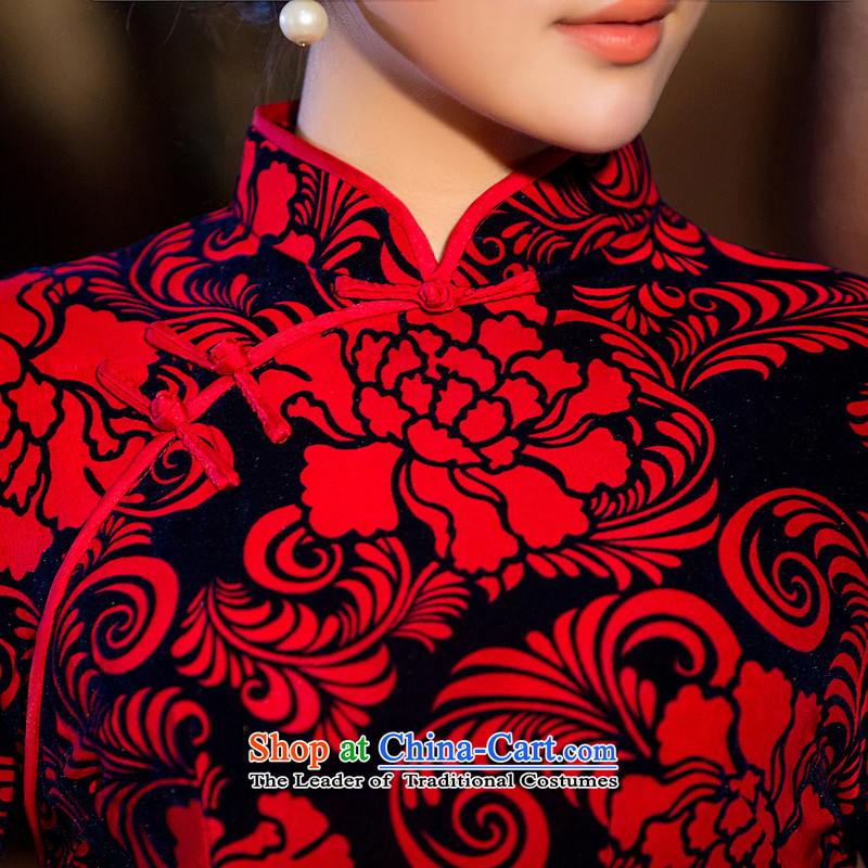Time Syrian  2015 Fall/Winter Collections New Stylish retro in style qipao suit long-sleeved mother qipao 7 daily cheongsam red XXL, skirt time Syrian shopping on the Internet has been pressed.
