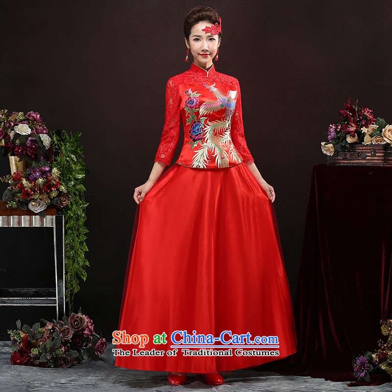 2015 new bride wedding dress cheongsam red bows to Chinese wedding Tang Dynasty Show Wo Service Long Female Red M in autumn Lena (YILAINA) , , , shopping on the Internet