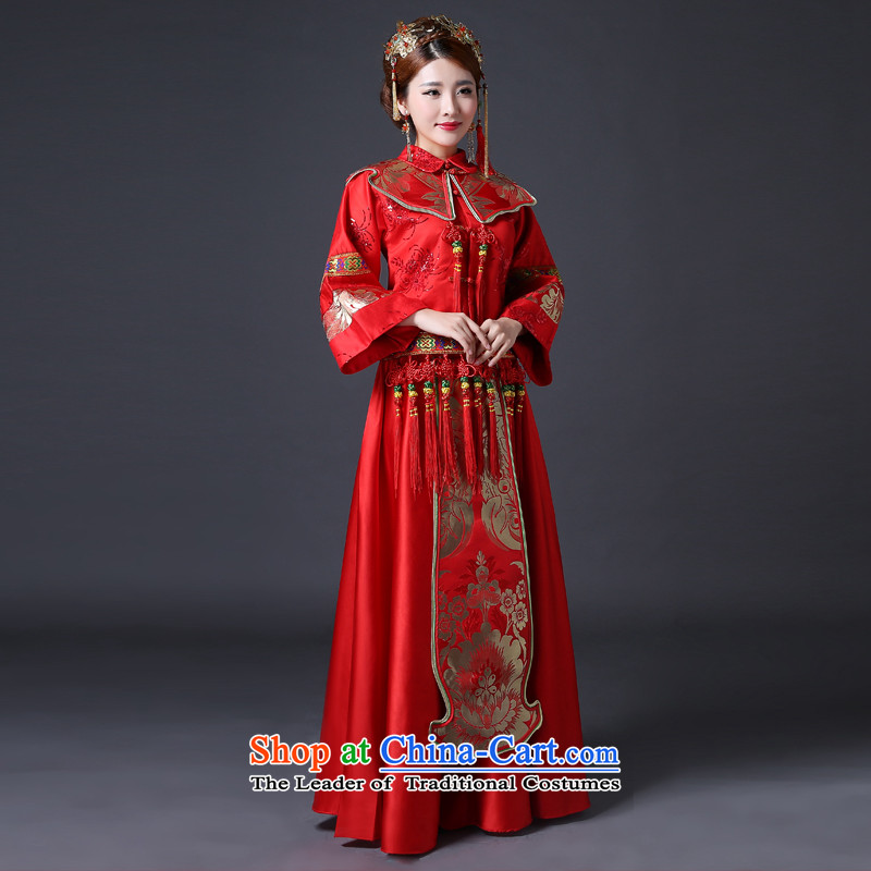 Sau Wo Service qipao Chinese wedding gown wedding long long-sleeved red bride bows services wedding dress 2015 New Red?S