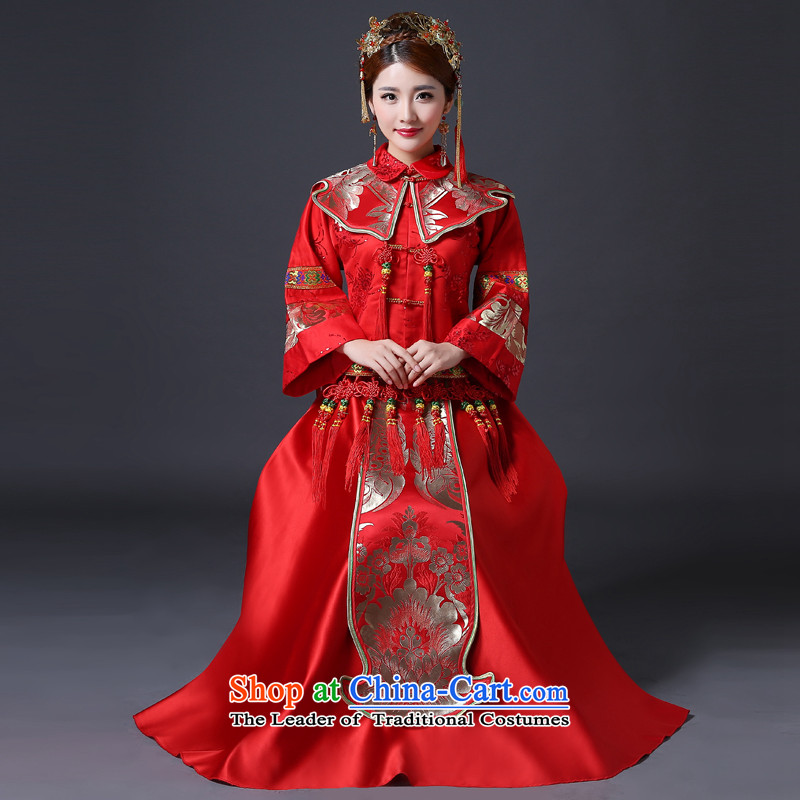 Sau Wo Service qipao Chinese wedding gown wedding long long-sleeved red bride bows services wedding dress 2015 New Red S, in accordance with the Lena (YILAINA) , , , shopping on the Internet