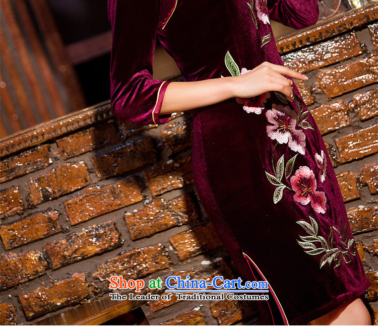 The Syrian Arab Republic  2015 Autumn time new stylish retro qipao Kim scouring pads in the dark red long 7 load cheongsam dress cuff mother deep red XL Photo, prices, brand platters! The elections are supplied in the national character of distribution, so action, buy now enjoy more preferential! As soon as possible.