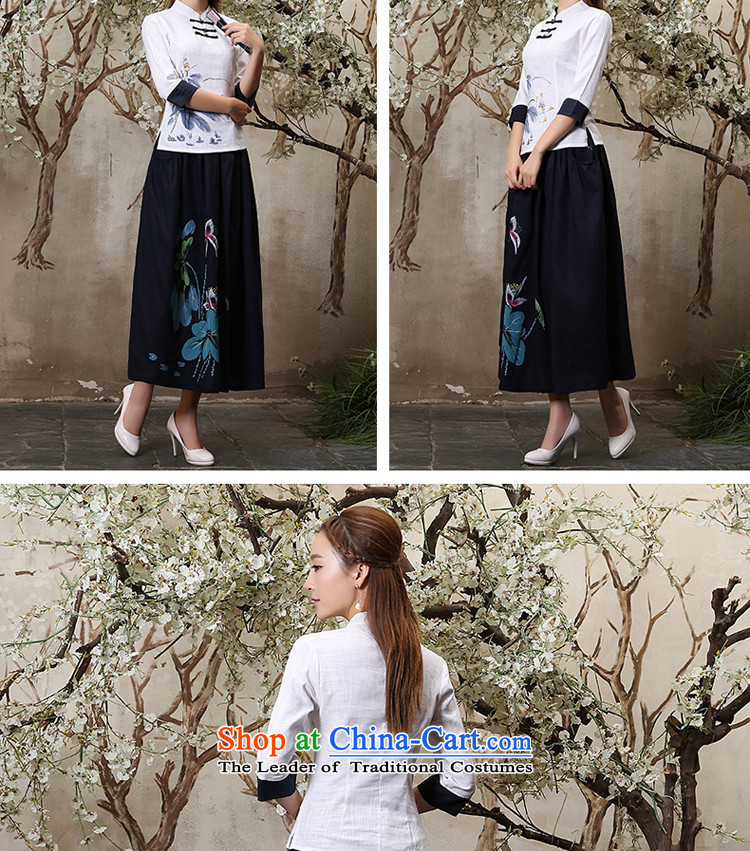The new 2015 pro-morning with cotton linen daily autumn improved fashion, cuff cheongsam dress dresses traditional Tang blouses shirt +P0016 navy blue long skirt XL Photo, prices, brand platters! The elections are supplied in the national character of distribution, so action, buy now enjoy more preferential! As soon as possible.