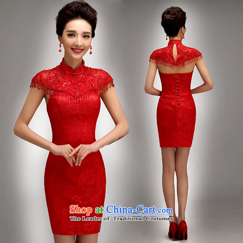 Toasting champagne marriage services 2015 new qipao Fall/Winter Collections fashion improved short, red bride dress thin female Red Sau San video M to Lena (YILAINA) , , , shopping on the Internet