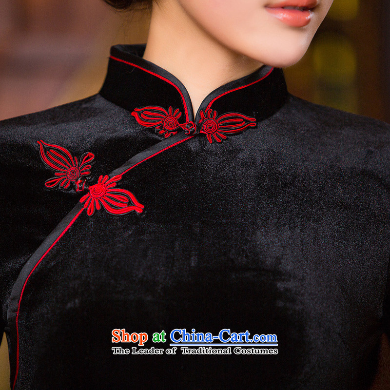 Time the  new 2015 Syria Kim qipao retro style, scouring pads long black embroidered 7 load cheongsam dress cuff mother S time Syria has been pressed black shopping on the Internet