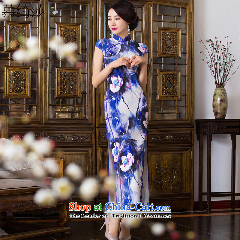 The cross-Century Lianhua?2015 qipao Sha Chau long skirt, retro style qipao Ms. improved Qipao Length dress in long?Q289?picture color?S