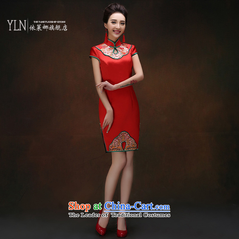 Summer 2015 China wind bows to the bride wedding dress improved retro embroidery flower short of Qipao Red Red M, in accordance with the Lena (YILAINA) , , , shopping on the Internet