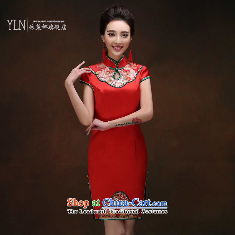 Summer 2015 China wind bows to the bride wedding dress improved retro embroidery flower short of Qipao Red Red M, in accordance with the Lena (YILAINA) , , , shopping on the Internet
