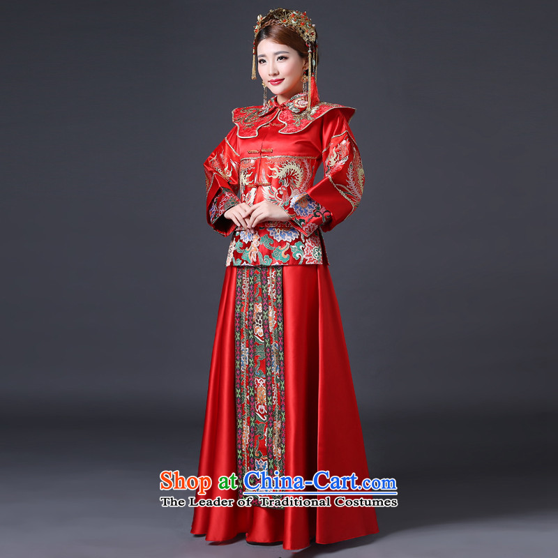 In accordance with the Lena Sau Wo Service Bridal Wedding Dress Chinese long-sleeved red bows services retro cheongsam long dragon use RED M, in accordance with the Lena (YILAINA) , , , shopping on the Internet