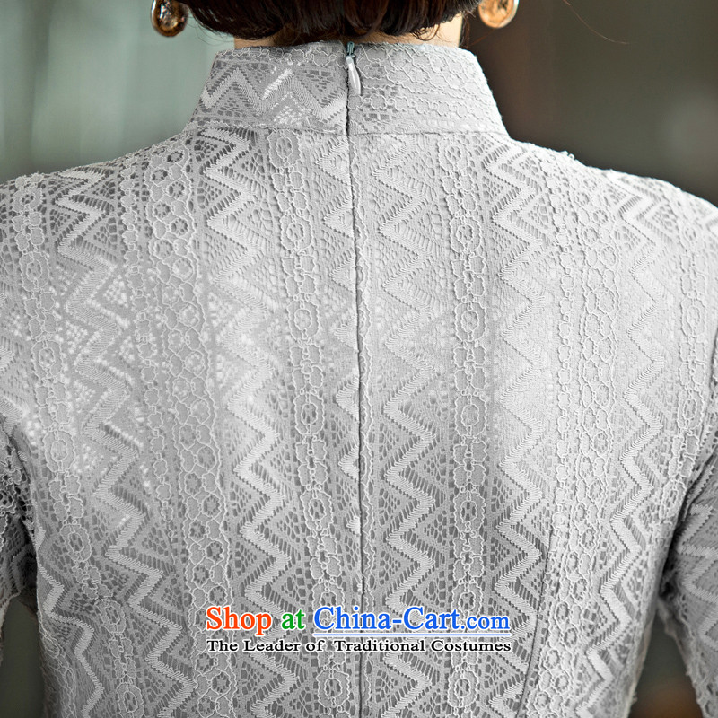 Time the  new 2015 Syria cheongsam dress autumn lace retro improved cheongsam dress qipao mother long Sau San, gray , L, Syria time qipao shopping on the Internet has been pressed.
