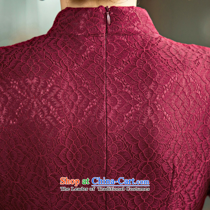Time the  new autumn 2015 Syria lace elegant qipao improvement cuff retro style in Sau San long cheongsam dress cheongsam with mother deep red M Time Syrian shopping on the Internet has been pressed.