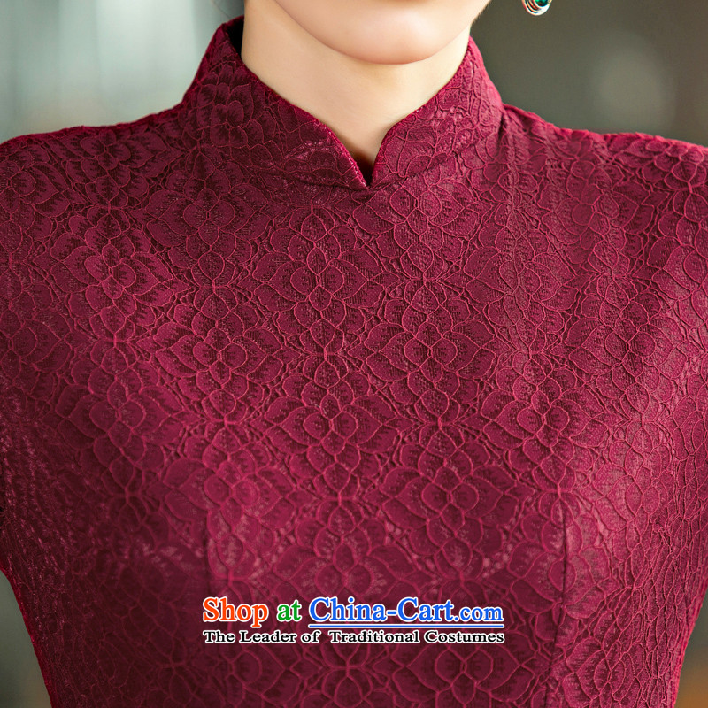 Time the  new autumn 2015 Syria lace elegant qipao improvement cuff retro style in Sau San long cheongsam dress cheongsam with mother deep red M Time Syrian shopping on the Internet has been pressed.