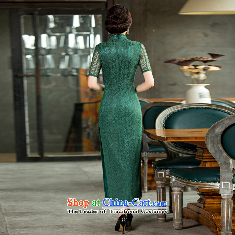 Time the  new 2015 Syria cheongsam dress autumn lace retro improved cheongsam dress code load mother Sau San large green XL, Syria time qipao shopping on the Internet has been pressed.