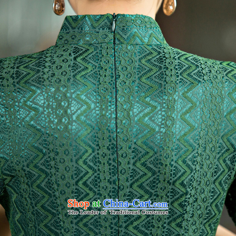 Time the  new 2015 Syria cheongsam dress autumn lace retro improved cheongsam dress code load mother Sau San large green XL, Syria time qipao shopping on the Internet has been pressed.