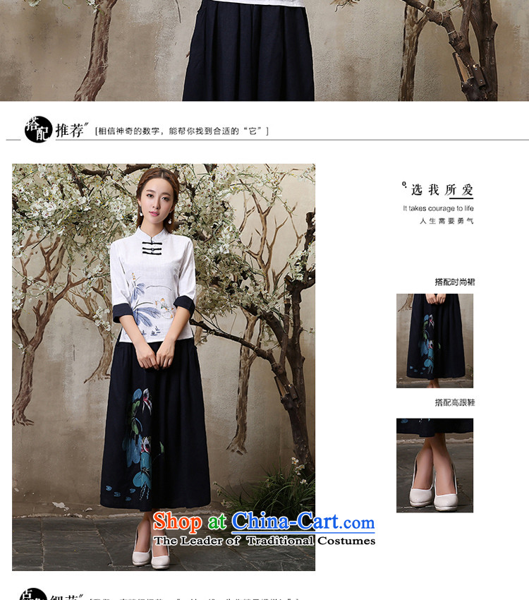 The new 2015 pro-morning with cotton linen daily autumn improved fashion, cuff cheongsam dress dresses traditional Tang blouses shirt +P10016 navy blue long skirt 2XL Photo, prices, brand platters! The elections are supplied in the national character of distribution, so action, buy now enjoy more preferential! As soon as possible.