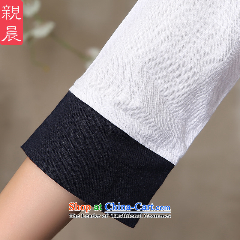 The new 2015 pro-morning with cotton linen daily autumn improved fashion, cuff cheongsam dress dresses traditional Tang blouses shirt +P10016 navy blue long skirt 2XL, pro-am , , , shopping on the Internet