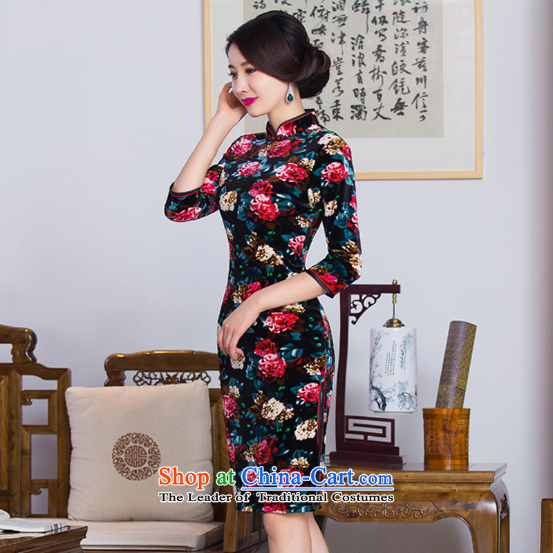 The cross-sa 2015 Antique style, the blossoms of improved in-sleeve gray velour robes cheongsam dress fall inside the older qipao mother Q291 picture color L, the cross-sa , , , shopping on the Internet