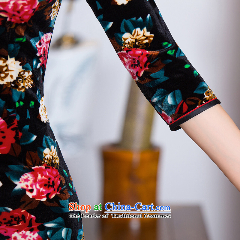 The cross-sa 2015 Antique style, the blossoms of improved in-sleeve gray velour robes cheongsam dress fall inside the older qipao mother Q291 picture color L, the cross-sa , , , shopping on the Internet