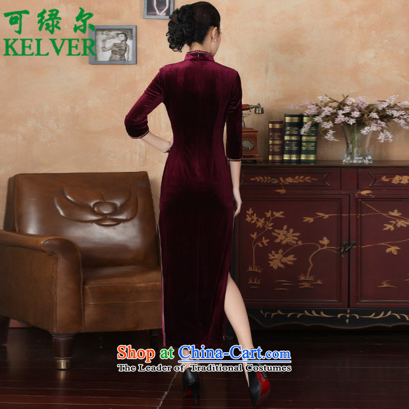 To Green, Retro Chinese improved new stylish Superior Stretch Wool 7 Cuff Kim Tang Gown cheongsam dress ancient /T0003# 2XL, wine red green, can be , , , shopping on the Internet