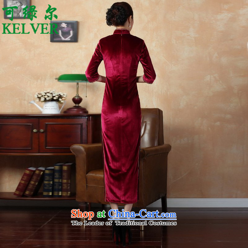 To Green, ethnic Chinese improved trendy new for women pure color and the Stretch Wool 7 Cuff Kim Tang replacing old /T0001# QIPAO 2XL, wine red green, you can shop online....