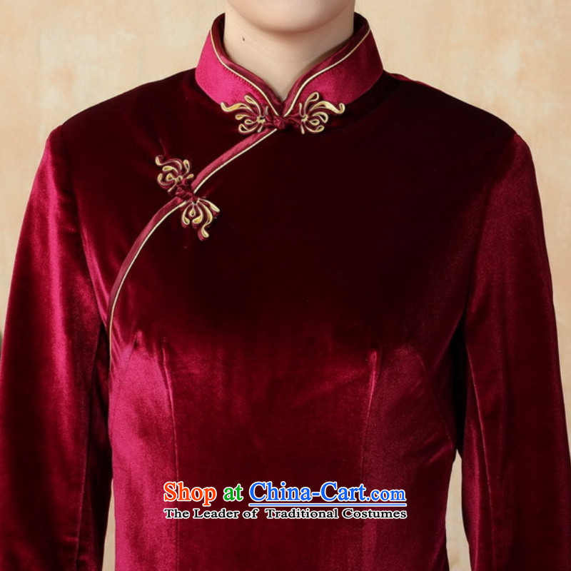 To Green, ethnic Chinese improved trendy new for women pure color and the Stretch Wool 7 Cuff Kim Tang replacing old /T0001# QIPAO 2XL, wine red green, you can shop online....